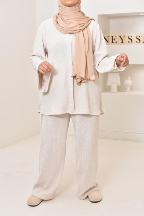 Ensemble 2 pièces velours côtelé à motifs, look hijabi, modest fashion