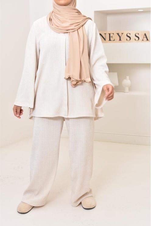 Ensemble 2 pièces velours côtelé à motifs, look hijabi, modest fashion