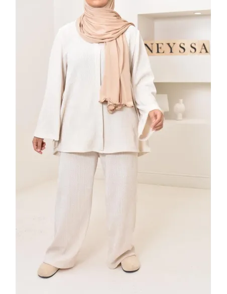 Ensemble 2 pièces velours côtelé à motifs, look hijabi, modest fashion