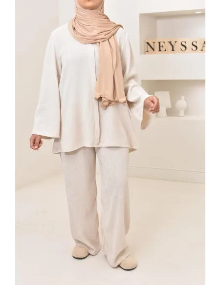 Ensemble 2 pièces velours côtelé à motifs, look hijabi, modest fashion