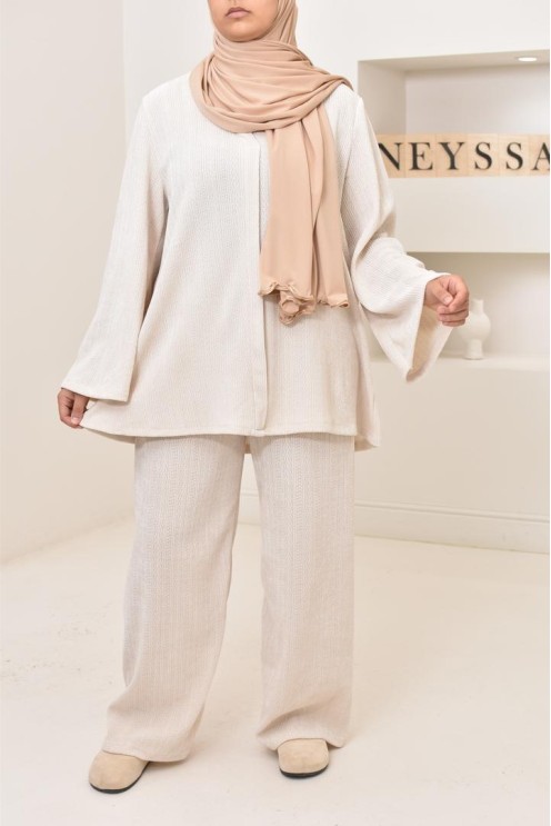 Ensemble 2 pièces velours côtelé à motifs, look hijabi, modest fashion