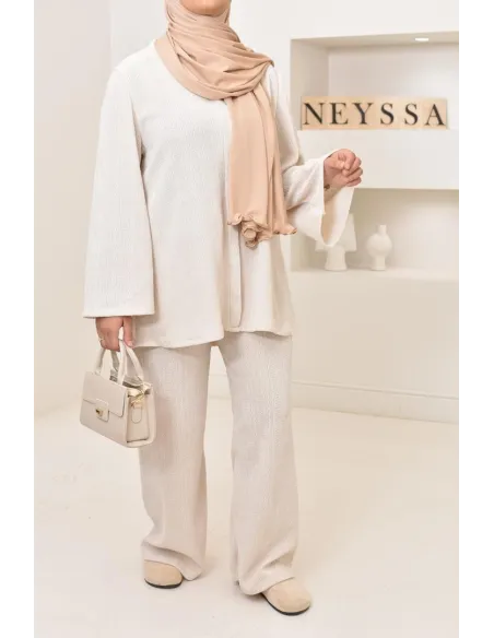 Ensemble 2 pièces velours côtelé à motifs, look hijabi, modest fashion