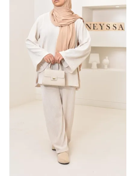 Ensemble 2 pièces velours côtelé à motifs, look hijabi, modest fashion