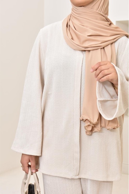 Ensemble 2 pièces velours côtelé à motifs, look hijabi, modest fashion