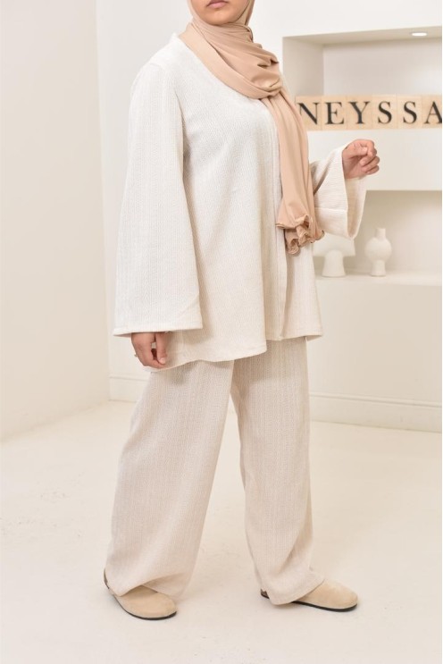 Ensemble 2 pièces velours côtelé à motifs, look hijabi, modest fashion