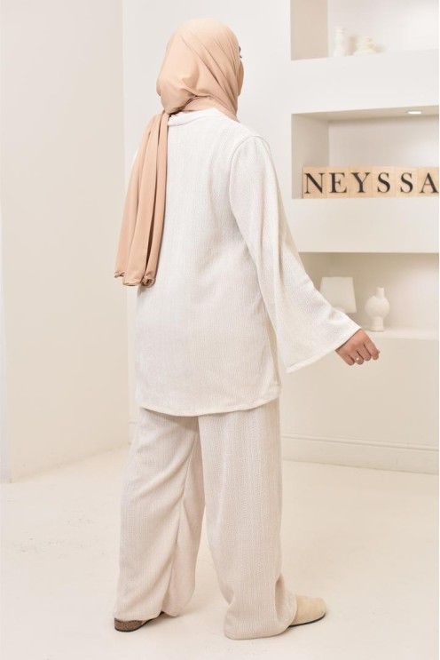 Ensemble 2 pièces velours côtelé à motifs, look hijabi, modest fashion