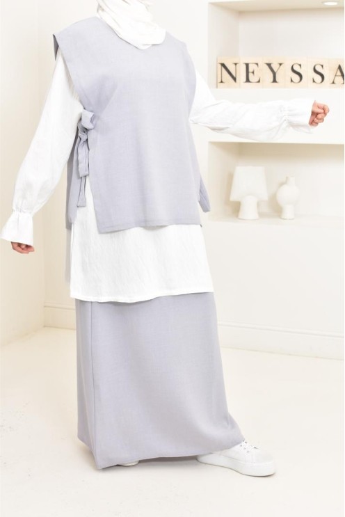 3-piece modest fashion set, tunic, long skirt, ideal for hijabi