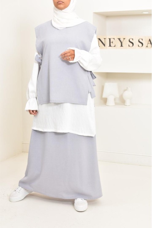 3-piece modest fashion set, tunic, long skirt, ideal for hijabi