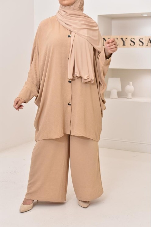 Ensemble 2 pièces : tuniques manches papillon et palazzo, tenue hyper fluide