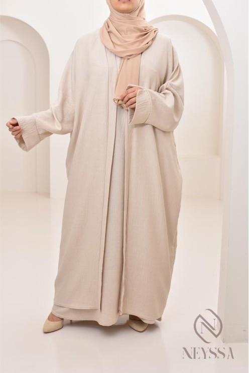 Long kimono femme effet lin coupe oversize idéal femme voilée