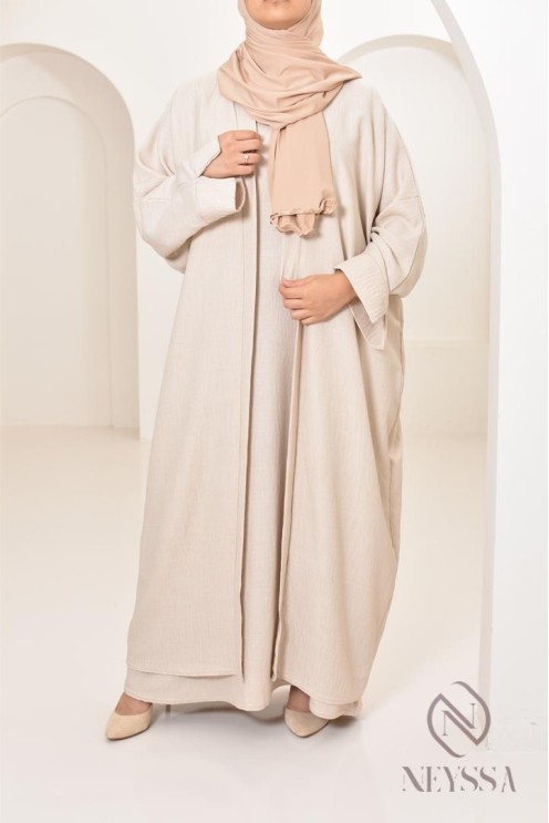 Long kimono femme effet lin coupe oversize idéal femme voilée