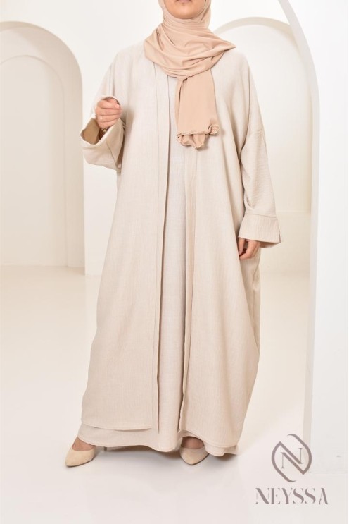 Long kimono femme effet lin coupe oversize idéal femme voilée