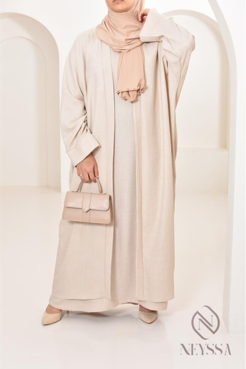 Long kimono femme effet lin coupe oversize idéal femme voilée