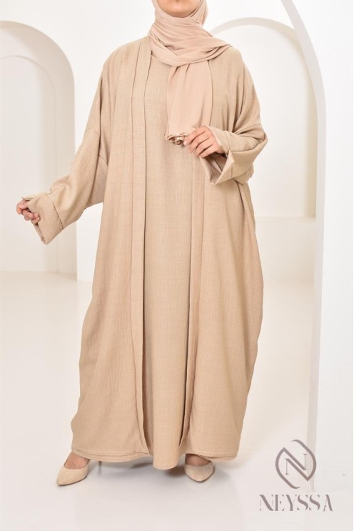 Long kimono femme effet lin coupe oversize idéal femme voilée
