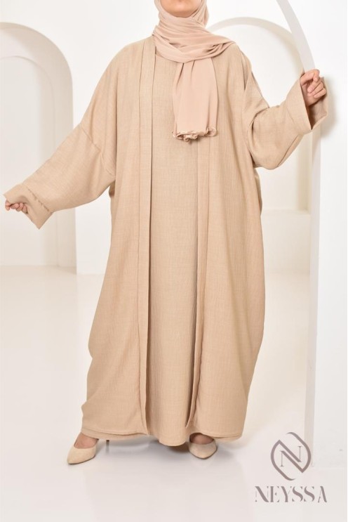 Long kimono femme effet lin coupe oversize idéal femme voilée