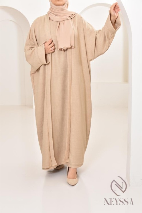 Long kimono femme effet lin coupe oversize idéal femme voilée