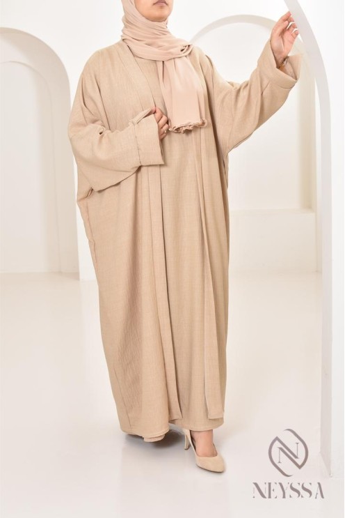 Long kimono femme effet lin coupe oversize idéal femme voilée