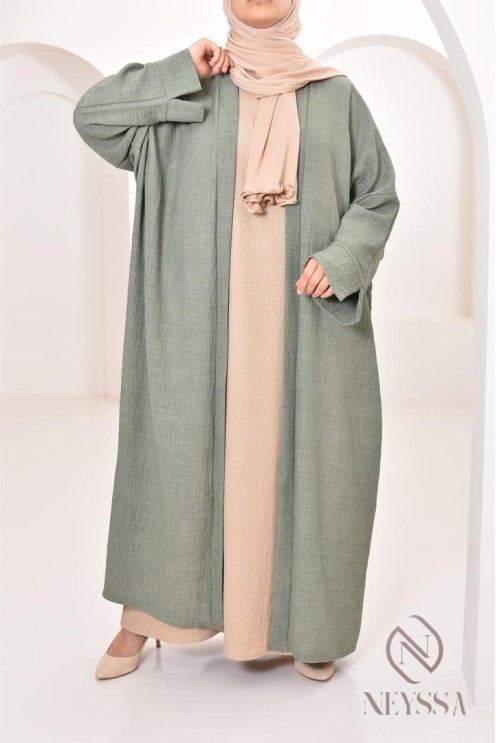 Long kimono femme effet lin coupe oversize idéal femme voilée
