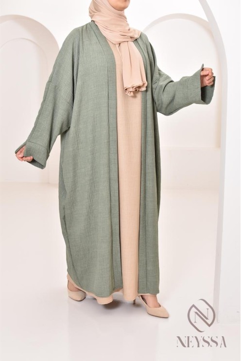 Long kimono femme effet lin coupe oversize idéal femme voilée