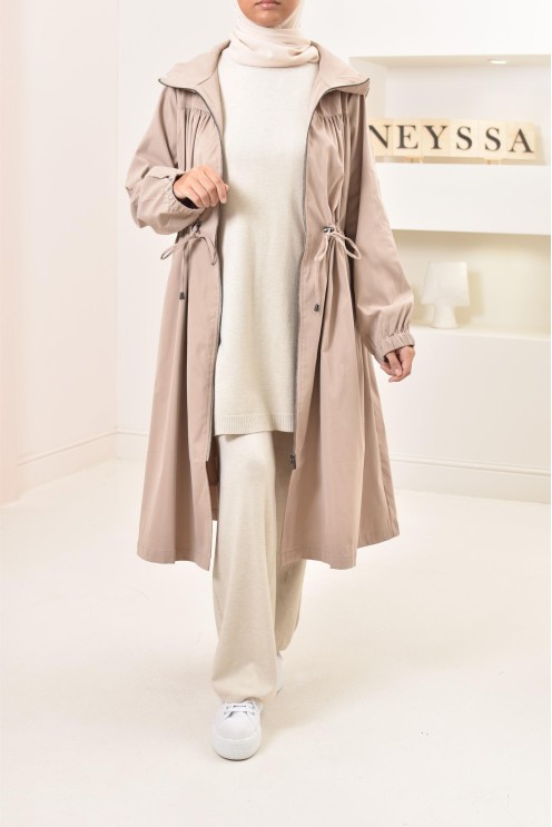 Parka imperméable à capuche femme couleur camel, idéale pour l'automne