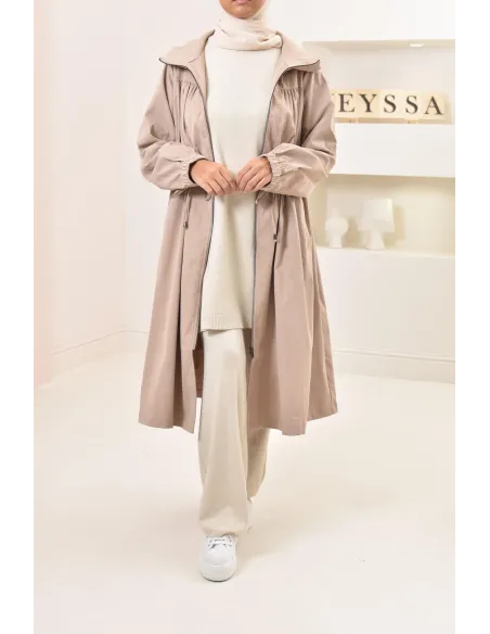 Parka imperméable à capuche femme couleur camel, idéale pour l'automne