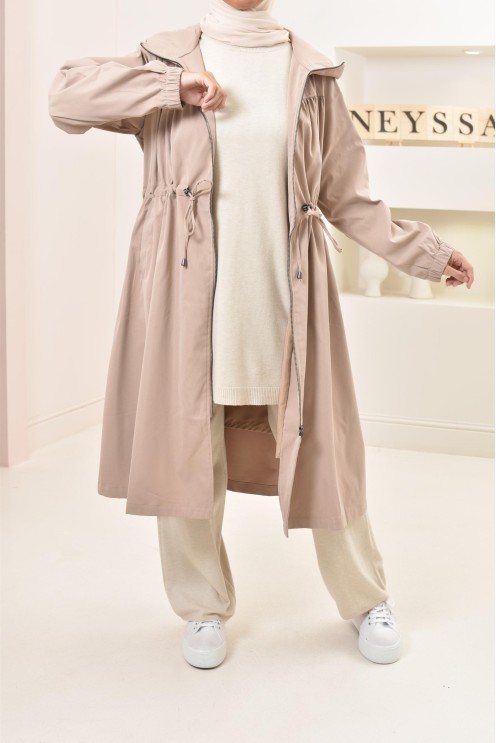 Parka imperméable à capuche femme couleur camel, idéale pour l'automne