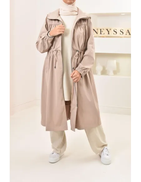 Parka imperméable à capuche femme couleur camel, idéale pour l'automne