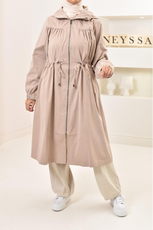 Parka imperméable à capuche femme couleur camel, idéale pour l'automne