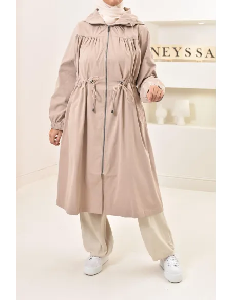 Parka imperméable à capuche femme couleur camel, idéale pour l'automne