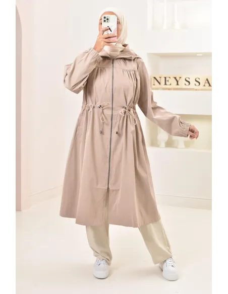 Parka imperméable à capuche femme couleur camel, idéale pour l'automne