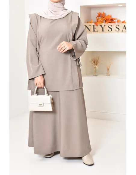 ensemble tunique longue avec jupe longue tissu effet tailleur