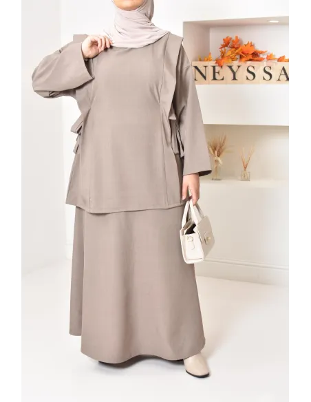 ensemble tunique longue avec jupe longue tissu effet tailleur
