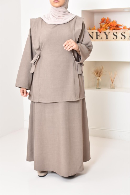 ensemble tunique longue avec jupe longue tissu effet tailleur