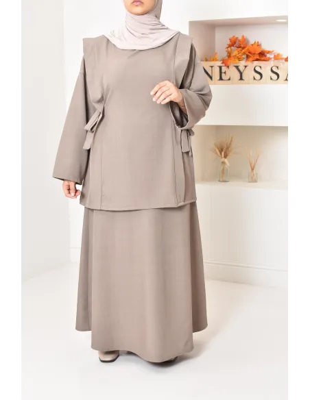 ensemble tunique longue avec jupe longue tissu effet tailleur