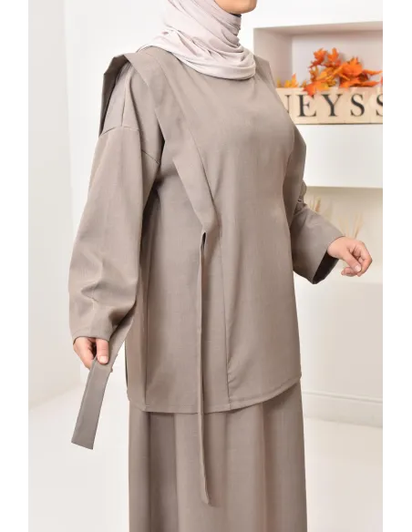 ensemble tunique longue avec jupe longue tissu effet tailleur