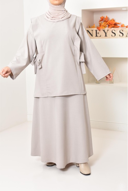 ensemble tunique longue avec jupe longue tissu effet tailleur