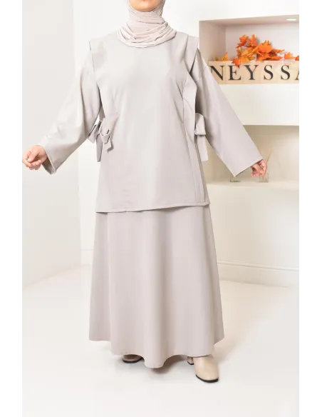 ensemble tunique longue avec jupe longue tissu effet tailleur