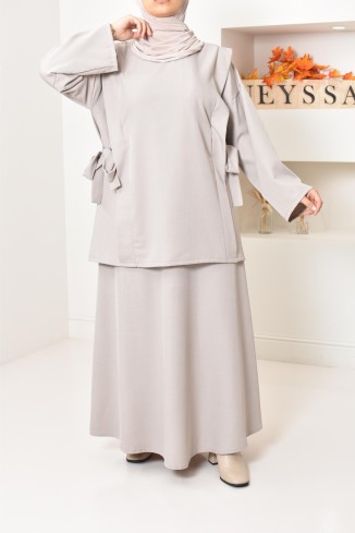 ensemble tunique longue avec jupe longue tissu effet tailleur
