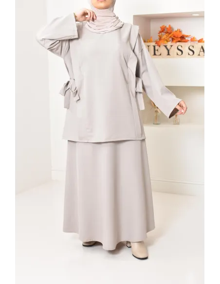 ensemble tunique longue avec jupe longue tissu effet tailleur