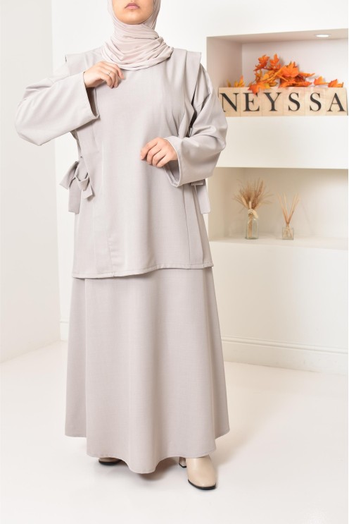 ensemble tunique longue avec jupe longue tissu effet tailleur