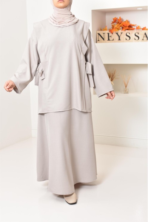 ensemble tunique longue avec jupe longue tissu effet tailleur