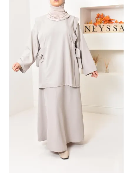 ensemble tunique longue avec jupe longue tissu effet tailleur