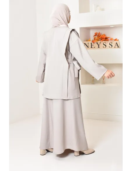 ensemble tunique longue avec jupe longue tissu effet tailleur