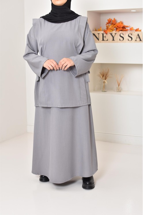 ensemble tunique longue avec jupe longue tissu effet tailleur