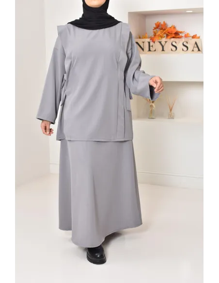 ensemble tunique longue avec jupe longue tissu effet tailleur