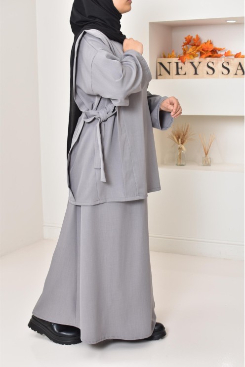 ensemble tunique longue avec jupe longue tissu effet tailleur