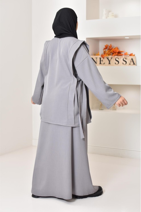 ensemble tunique longue avec jupe longue tissu effet tailleur