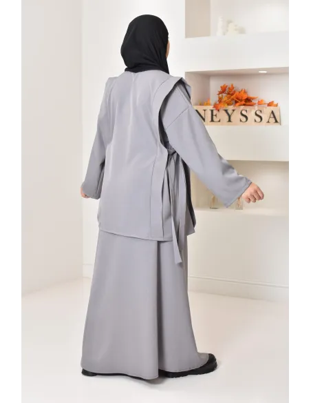 ensemble tunique longue avec jupe longue tissu effet tailleur