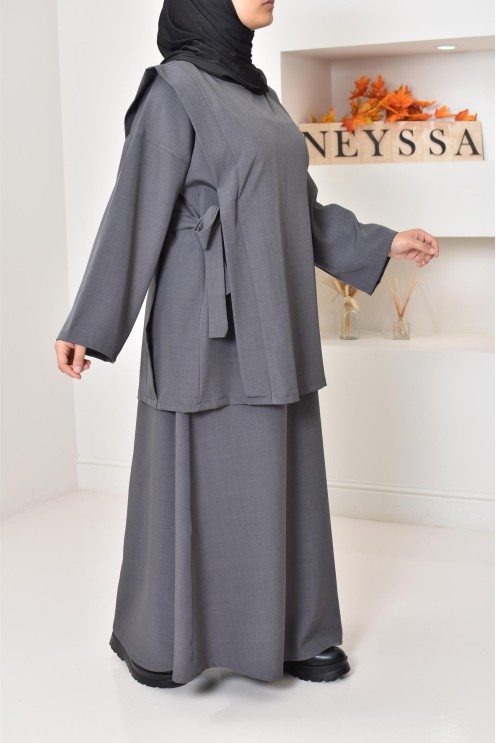 ensemble tunique longue avec jupe longue tissu effet tailleur