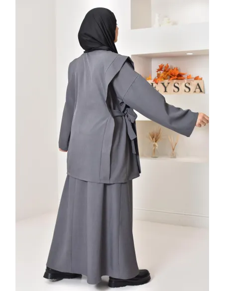 ensemble tunique longue avec jupe longue tissu effet tailleur